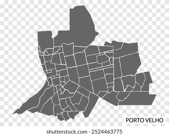 High Quality map of Porto Velho is a city of Brazil, with borders of the districts. Map of Porto Velho city for your web site design, app, UI. EPS10.