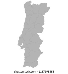 High quality map of Portugal with borders of the regions on white background