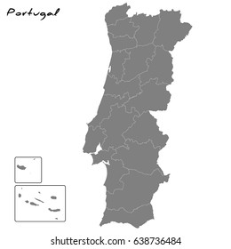 High quality map of Portugal with borders of the regions