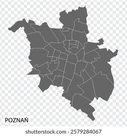 High Quality map of Poznan is a city  Poland, with borders of the districts. Map of Poznan  for your web site design, app, UI. EPS10.