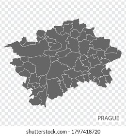 Mapa de alta calidad de Praga es la capital de la República Checa, con fronteras de las regiones. Mapa de Praga para el diseño de tu sitio web, aplicación, UI. EPS10.