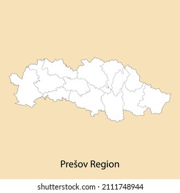 High Quality map of Presov Region is a province of Slovakia, with borders of the districts