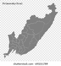 High Quality map of Primorsky Krai is a region of Russia with borders of the districts
