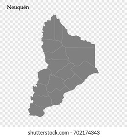 High Quality map of Neuquén province is a district of Argentina with borders of the departments