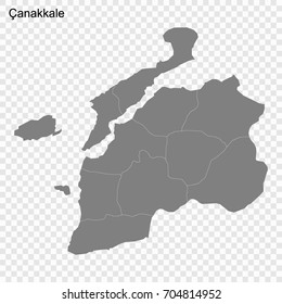 High Quality map of Çanakkale is a province of Turkey, with borders of the Districts
