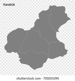 High Quality map of Karabük is a province of Turkey, with borders of the Districts