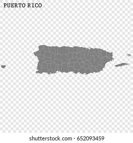 High quality map of Puerto Rico with borders of the regions or counties 