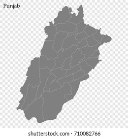 High Quality map of Punjab is a province of Pakistan, with borders of the divisions