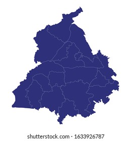 High Quality map of Punjab is a state of India, with borders of the divisions