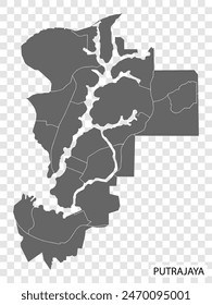 High Quality map Putrajaya of  Malaysia, with borders of the regions. Map of Putrajaya for your web site design, app, UI. EPS10.