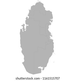 High quality map of Qatar with borders of the regions on white background
