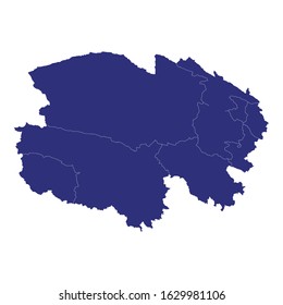 High Quality map of Qinghai is a province of China, with borders of the divisions