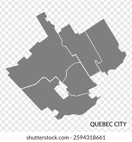 High Quality map of Quebec City is a city in Canada, with borders of the districts. Map of Quebec City for your web site design, app, UI. EPS10.