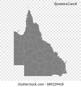 High Quality Map Of Queensland Is A State Of Australia, With Borders Of The Local Government Areas