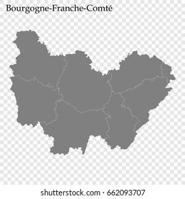 High Quality map of Bourgogne-Franche-Comté is a region of France, with borders of the departments