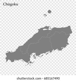 High Quality map of Ch?goku is a region of Japan, with borders of the prefectures