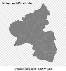 High Quality map of Rhineland-Palatinate is a state of Germany, with borders of the regions