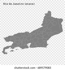 High Quality map of Rio de Janeiro is a state of Brazil, with borders of the municipalities