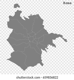 High Quality map of Rome is a city of Italy, with borders of the districts