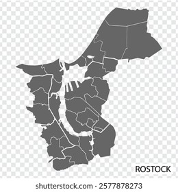 High Quality map of Rostock is a city  The Germany, with borders of the districts. Map of Rostock for your web site design, app, UI. EPS10.