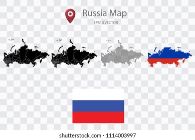 High quality map of Russia with black dots and ,and Flag map, on transparent background.Vector eps 10