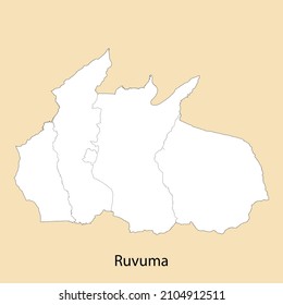 Mapa de alta calidad de Ruvuma es una región de Tanzania, con fronteras de los distritos