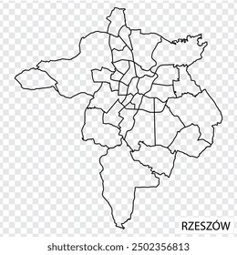 High Quality map of Rzeszow is a city  The Poland, with borders of the regions. Map Rzeszow  of  Subcarpathian your web site design, app, UI. EPS10.