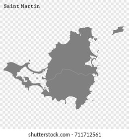 High Quality Map Of Saint Martin Is A Island In Caribean, With Borders Of The Disticts