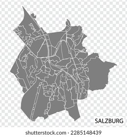 High Quality map of  Salzburg is a city  Austria, with borders of the regions. Map of Salzburg for your web site design, app, UI. EPS10.