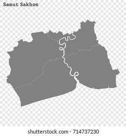 High Quality map of Samut Sakhon is a province of Thailand, with borders of the districts