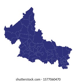 High Quality map of San Luis Potosi is a state of Mexico, with borders of the municipalities