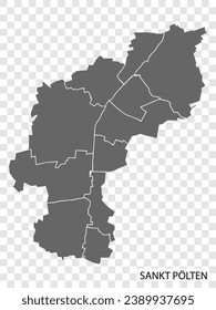 High Quality map of Sankt Polten is a city of Austria, with borders of the regions. Map of St. Polten for your web site design, app, UI. EPS10.