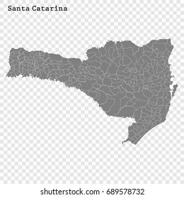 High Quality map of Santa Catarina is a state of Brazil, with borders of the municipalities
