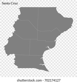 High Quality map of Santa Cruz province is a district of Argentina with borders of the departments
