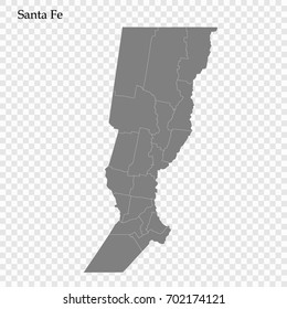 High Quality map of Santa Fe province is a district of Argentina with borders of the departments