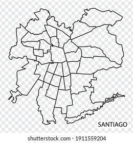 High Quality map of Santiago is a capital  Chile, with borders of the regions. Map of Santiago for your web site design, app, UI. EPS10.