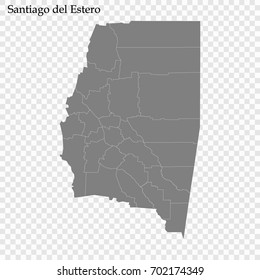 High Quality map of Santiago del Estero province is a district of Argentina with borders of the departments