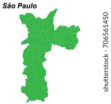 High Quality map of Sao Paolo is a city of Brazil, with borders of the regions