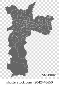 Hochwertige Karte von Sao Paulo ist eine Stadt von Brasilien, mit Grenzen der Bezirke. Karte von Sao Paulo Stadt für Ihre Website Design, App, UI. EPS10.