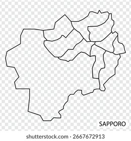 Mapa de alta calidad de Sapporo es una ciudad de Japón, con fronteras de los distritos. Mapa de Sapporo para su diseño de Sitio web, App, UI. EPS10.