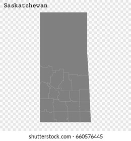 High Quality map of Saskatchewan is a province of Canada, with borders of the counties