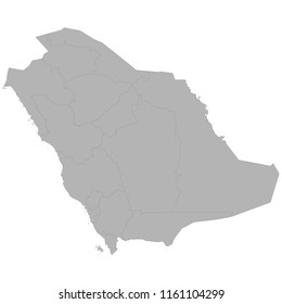 High quality map of Saudi Arabia with borders of the regions on white background
