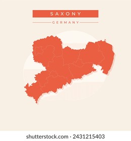 High Quality map of Saxony is a state of Germany, with borders of the regions