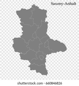 High Quality map of Saxony-Anhalt is a state of Germany, with borders of the regions