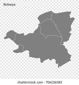 High Quality map of Schwyz is a canton of Switzerland, with borders of the districts