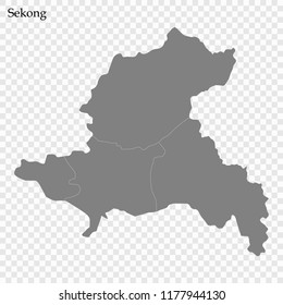 High Quality map of Sekong is a province of Laos, with borders of the districts
