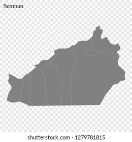 High Quality map of Semnan is  province of Iran, with borders of the municipalities
