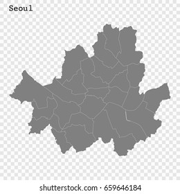 High Quality map of Seoul is a city of South Korea, with borders of the regions