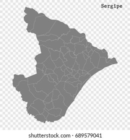 High Quality map of Sergipe is a state of Brazil, with borders of the municipalities