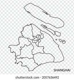 High Quality map of Shanghai is a city  The  People's Republic of China, with borders of the regions. Map of Shanghai for your web site design, app, UI.  China. EPS10.